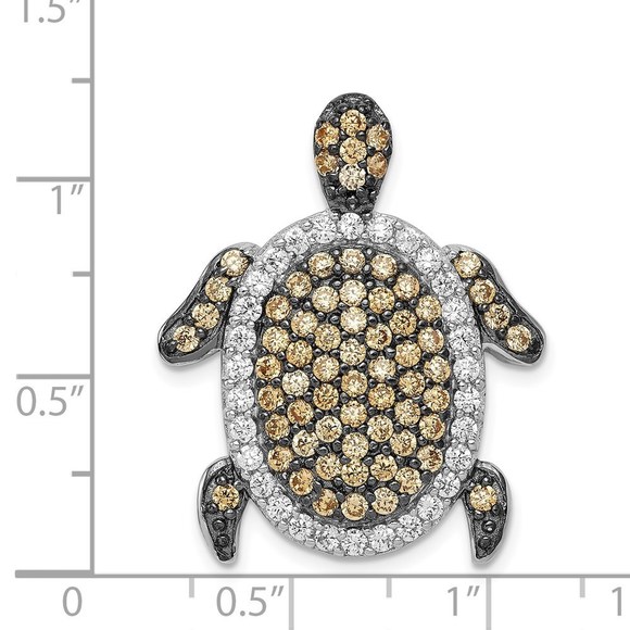 925 Sterling Silver White & Champagne CZ Turtle Chain Slide Charm Pendant - Picture 3 of 4
